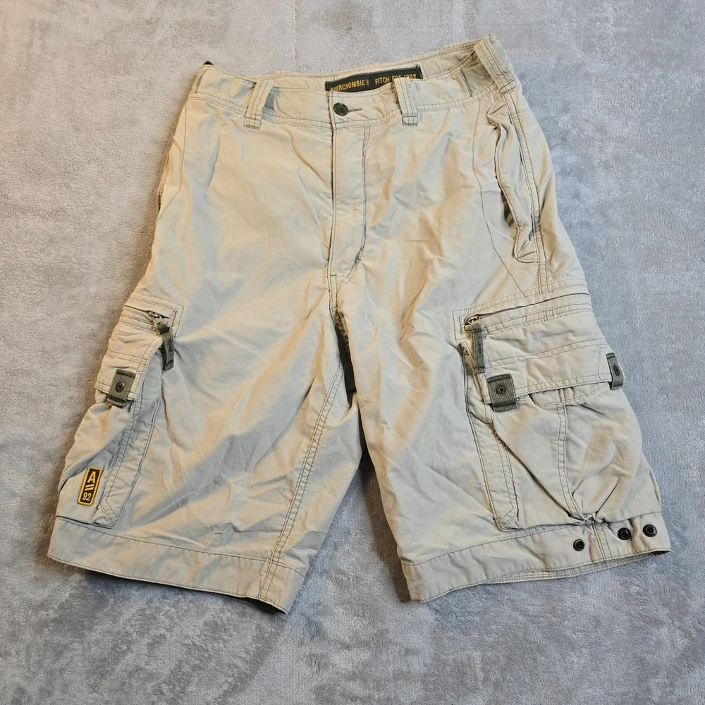 Abercrombie & Fitch Cargo Shorts Mens 30 Tan Khaki Gorpcore Utility Paratrooper